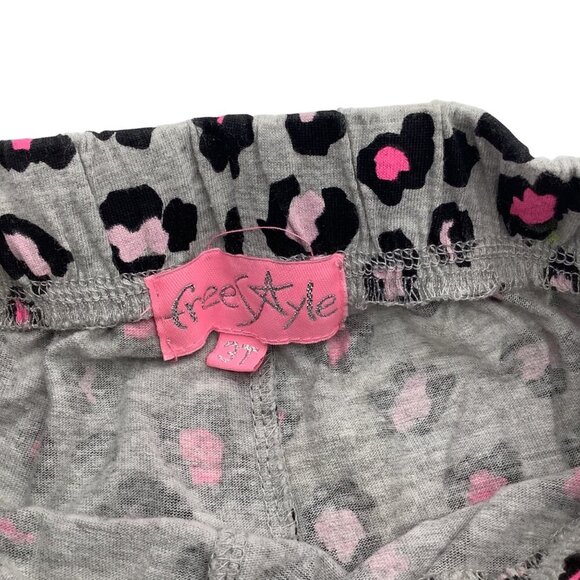 Free Style Toddler Girls Leopard Print Shorts 3T Gray Pink Cotton Elastic Waist - Picture 3 of 8